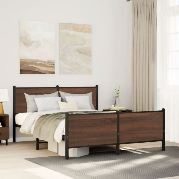 vidaXL Metallbett ohne Matratze Braun Eichen-Optik 140x190 cm, 3301369
