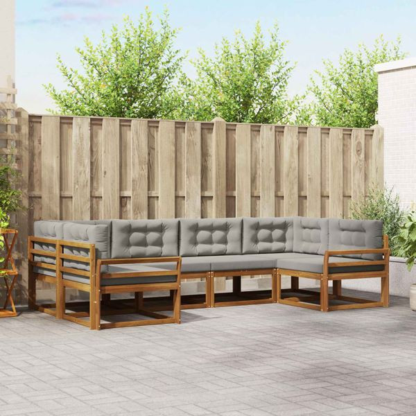vidaXL Outdoor-Sofagarnitur mit Kissen 6-teilig Natürlich und Hellgrau, 3368069
