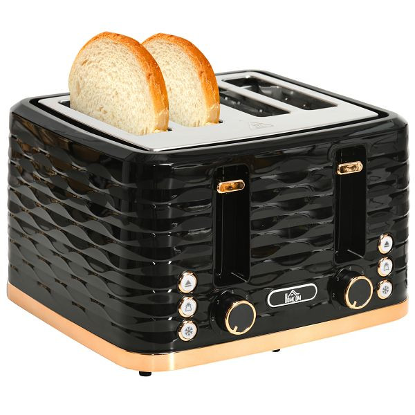 HOMCOM 4-Scheiben-Toaster, wellenförmiges Design, mehrere Funktionen, Krümelfach, Schwarz, 800-209V90BK