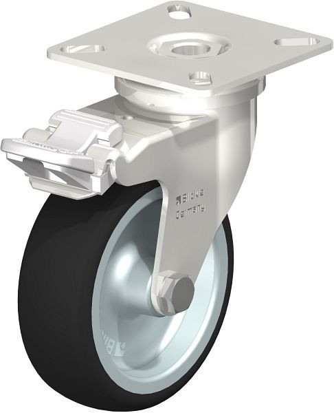 Blickle LPXA-PATH 75G-FI Edelstahl-Apparate-Lenkrolle mit Anschraubplatte & Feststeller, Thermoplastisches Polyurethan, Grau, 754984