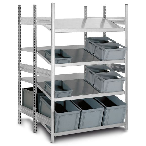 hofe Bereitstellregal Kombi Anbauregal, 2000x500x1300 mm, 4 Fachebenen, verzinkt, 100 kg Fachlast, 800 kg Feldlast, zweiseitige Bedienung, HZA205013KB