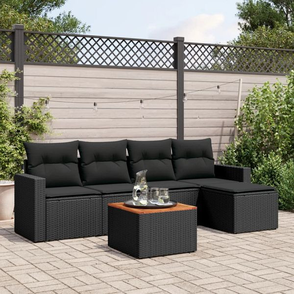 vidaXL 6-teilig Garten-Sofagarnitur mit Kissen Schwarz Poly Rattan, 3224095