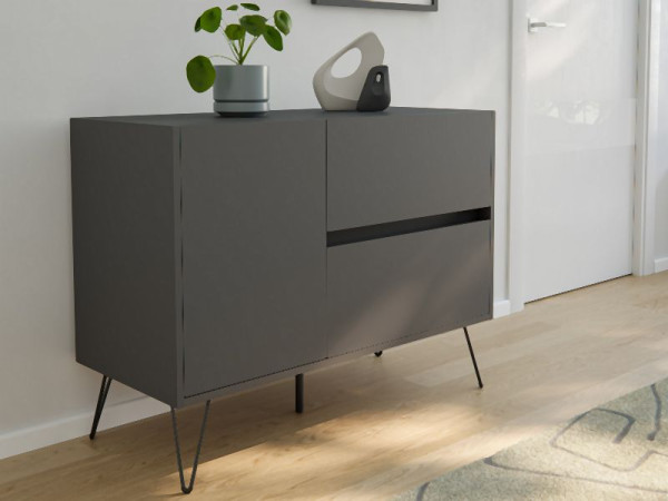 Posseik Sideboard Industrial S 100cm 2 Schubladen 1 Tür Grafit, PN2081X0000003DE