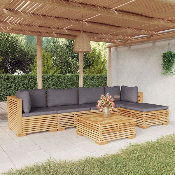 vidaXL 6-teilig Garten-Lounge-Set mit Kissen Massivholz Teak, 3100898