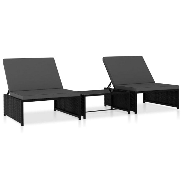 vidaXL Outdoor-Lehnstühle 2 Stück mit Tisch Schwarz Poly-Rattan, 47402