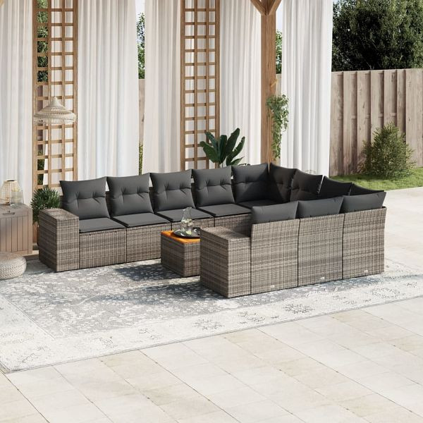 vidaXL 11-teilig Garten-Sofagarnitur mit Kissen Grau Poly Rattan, 3257957
