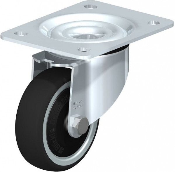 Blickle LK-PATH 100K-3-ELS-FK Stahlblech-Lenkrolle, schwere Ausführung, mit Anschraubplatte, Thermoplastisches Polyurethan, Grau, 852247