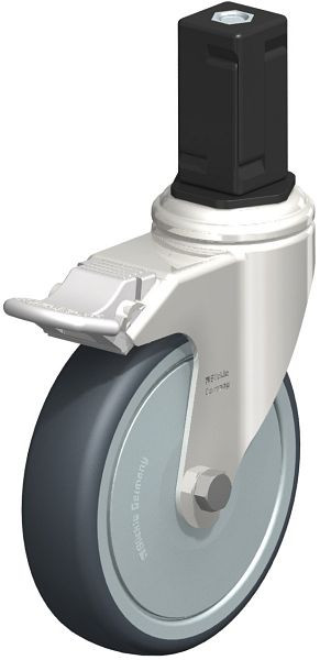 Blickle LKRXA-TPA 126KD-11-FI-FK-EXV15 Edelstahl-Apparate-Lenkrolle mit Expander & Feststeller, Thermoplastisches Gummi-Elastomer, Grau, 853205