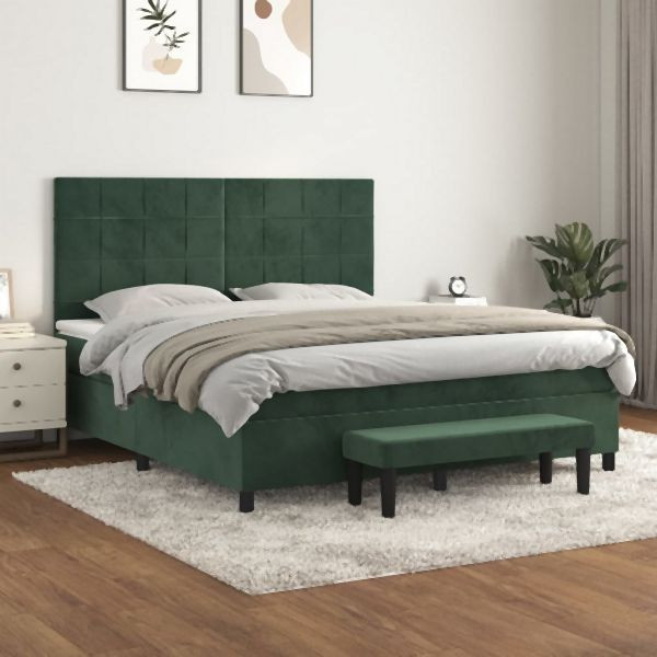 vidaXL Boxspringbett mit Matratze Dunkelgrün 160x200 cm Samt, 3137854