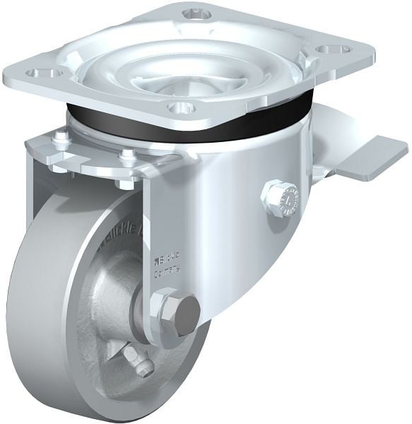 Blickle LK-G 80G-ST Stahlblech-Lenkrolle, schwere Ausführung, mit Anschraubplatte & Feststeller, Guss, Grau, 275370