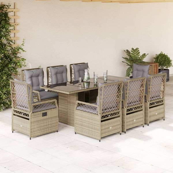 vidaXL 9-teilig Garten-Essgruppe mit Kissen Beige Poly Rattan, 3262933