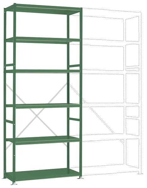 Manuflex Fachboden-Steckregal Color Grundregal mit 6 Stahlböden, HxBxT = 2500 x 1030 x 300 mm, resedagrün, RP1251.6011