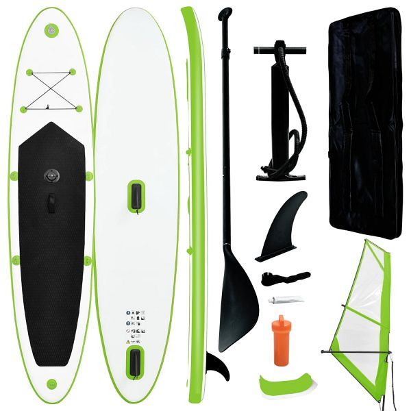 vidaXL Aufblasbares Stand-Up-Paddleboard Set mit Segel Grün und Weiß, 92735