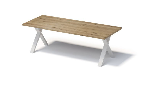 Bisley Fortis Table Regular, 2600 x 1000 mm, gerade Kante, geölte Oberfläche, X-Gestell, Oberfläche: natürlich / Gestellfarbe: verkehrsweiß, F2610XP396