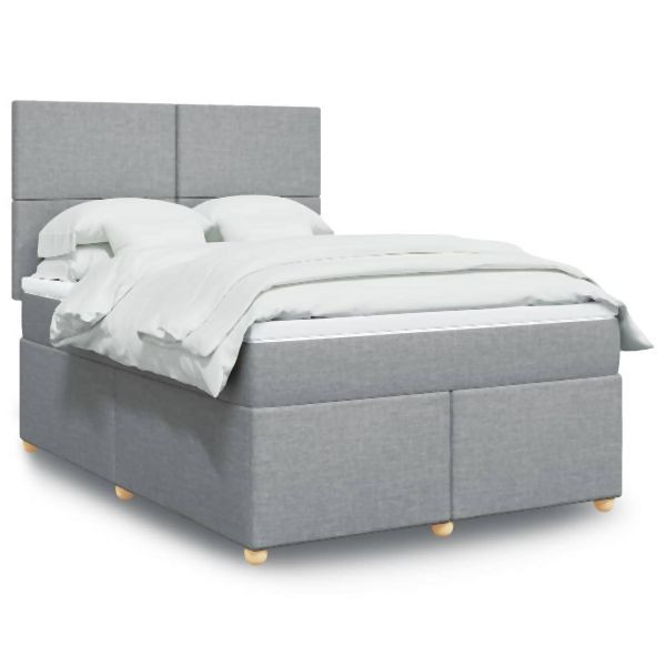vidaXL Boxspringbett mit Matratze Hellgrau 160x200 cm Stoff, 3291324