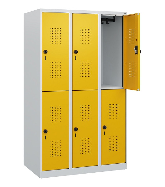 C+P Doppelstöckiger Spind Evolo PLUS, 6 Fächer, 1530x900x500mm, 7035/1004, Drehriegel, 0493005-30 S10000