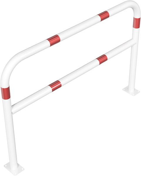 Schake Abweisebügel aus Stahlrohr Ø 60 x 2,5 mm Breite: 1500 mm, Gesamthöhe: 1000 mm mit Querholm, feuerverzinkt beschichtet weiß / rot, 465_63B