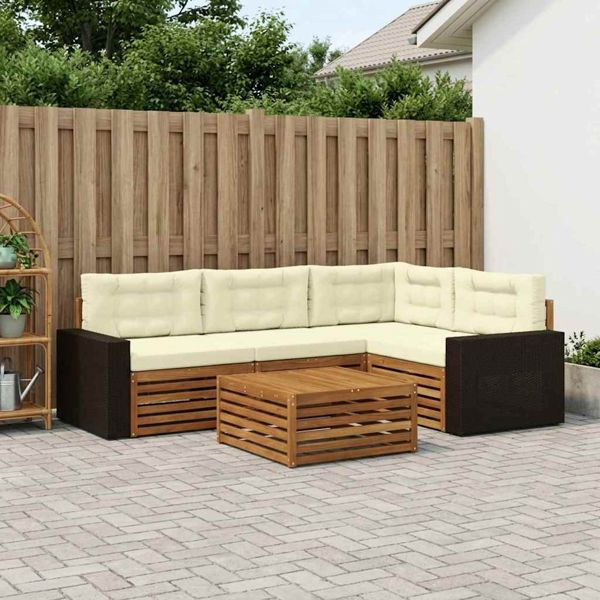 vidaXL Outdoor-Sofagarnitur 5-teilig Natur und Creme 79 x 79 x 37 cm, 3383333