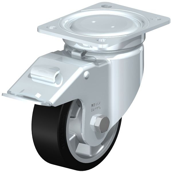 Blickle LU-ALEV 127K-FI Stahlblech-Lenkrolle, schwere, geschlossene Ausführung, mit Anschraubplatte & Feststeller, Elastik-Vollgummi, Schwarz, 759153