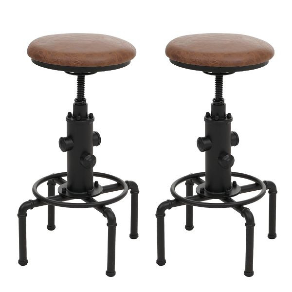 Mendler 2er-Set Barhocker HWC-N23, Barstuhl Tresenhocker höhenverstellbar drehbar Industrial Metall Kunstleder, braun, 118557