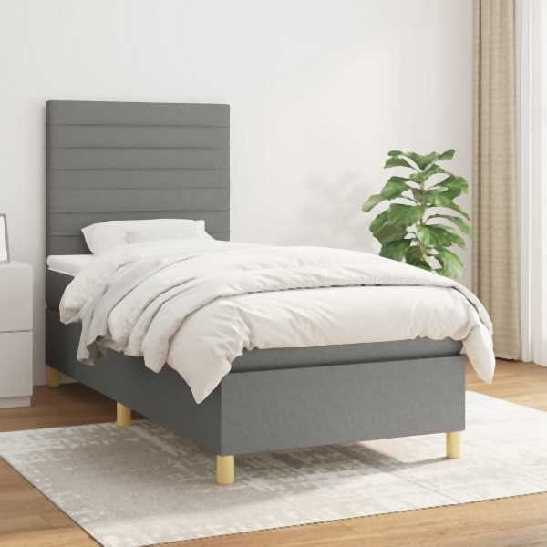 vidaXL Boxspringbett mit Matratze Dunkelgrau 80x200 cm Stoff, 3142370