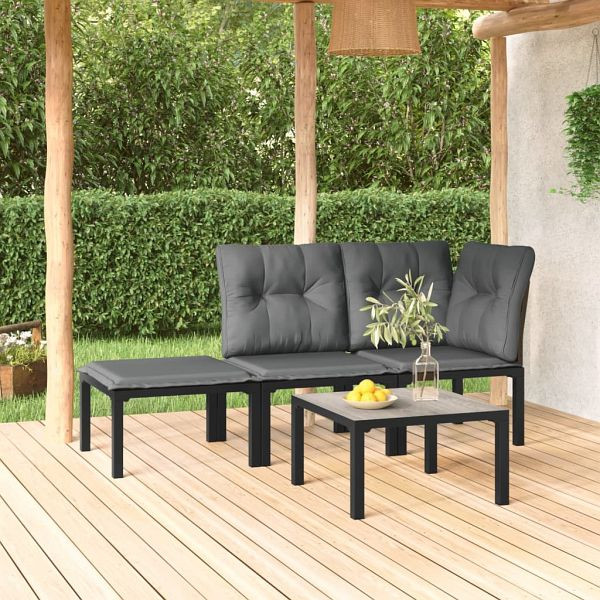 vidaXL 4-teilig Garten-Lounge-Set Schwarz und Grau Poly Rattan, 362804