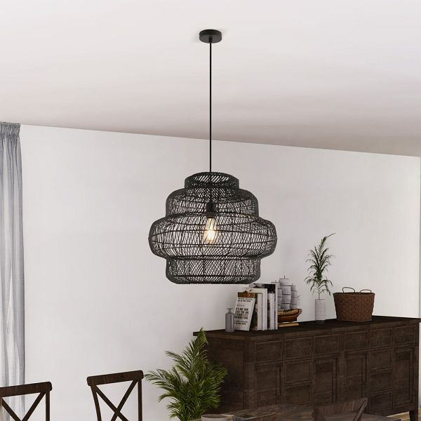 HOME DELUXE Hängeleuchte aus Rattan SIA, Schwarz, 61043