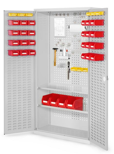 Kappes RasterPlan Werkzeugschrank Modell 5 410, H1950 x B1000 x T410 mm, RAL 7035, Türinnenseite: RasterPlan Schlitzplatten-, 2 Fachböden, 1352.01.4013