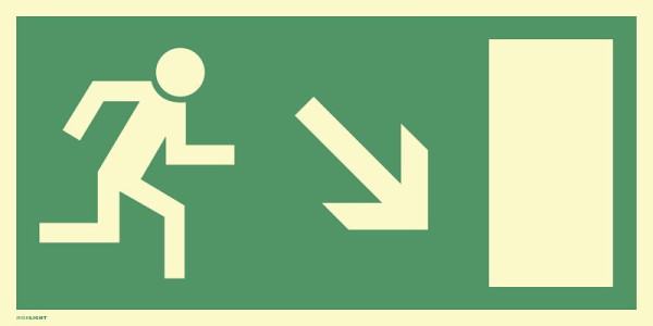 Moedel Rettungsweg rechts abwärts, BGV A8 (E13), Folie, nachleuchtend, 160-mcd, 400x200 mm, 61081