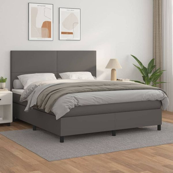 vidaXL Boxspringbett mit Matratze Grau 160x200 cm Kunstleder, 3142735