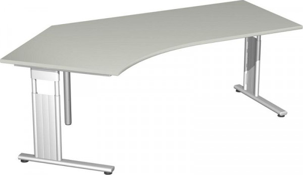 geramöbel Schreibtisch 135° links feste Höhe, C Fuß Flex, 2166x1130x720, Lichtgrau/Silber, S-618315-LS