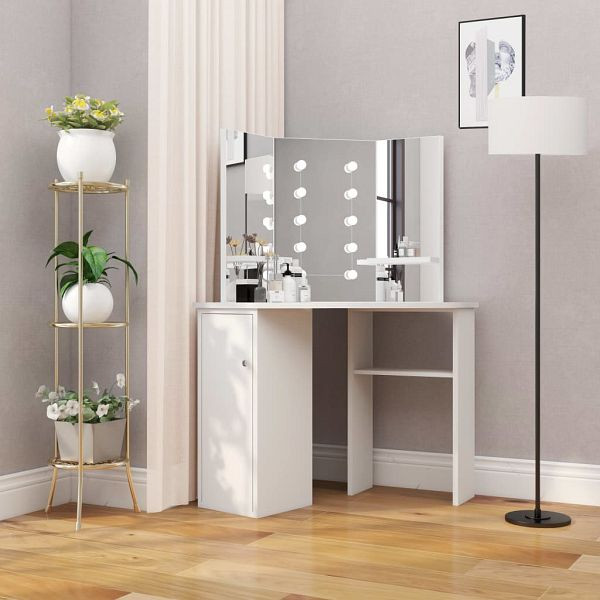 vidaXL Eck-Schminktisch mit LED-Beleuchtung Weiß, 288450