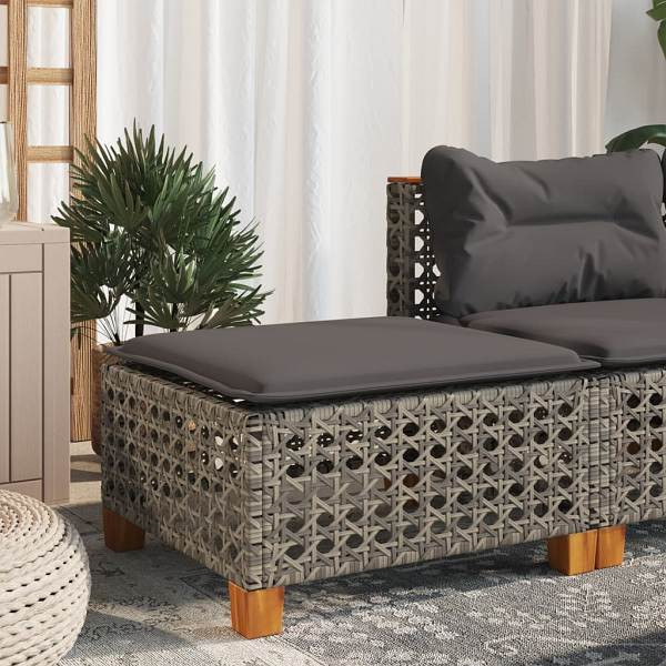 vidaXL Gartenhocker mit Kissen Grau 63,5x56x32 cm Poly Rattan, UV-beständig, 365933