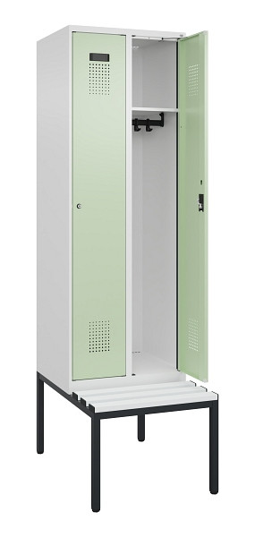 C+P Spind Evolo PLUS, 2 Abteil, 2120x600x815mm, 9016/6019, Zylinderschloss, Material Sitzfläche Kunststoff, Sitzbank, 0490507-20 S10100