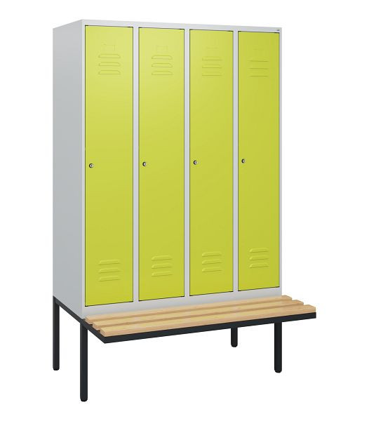 C+P Umkleidespind Classic PLUS, 4 Abteile, 1950x1200x815mm, 7035/0024, Zylinderschlösser, Buche-Sitzleisten, 0800405-40 S10025