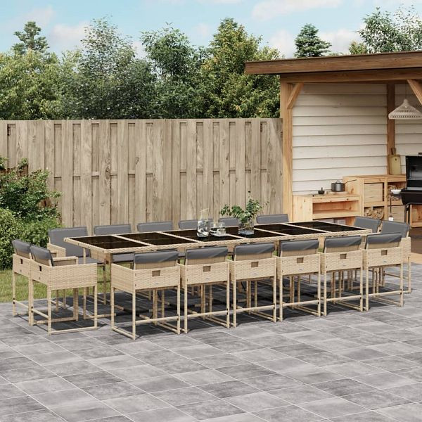 vidaXL 17-teilig Garten-Essgruppe mit Kissen Beigemischung Poly Rattan, 3211428