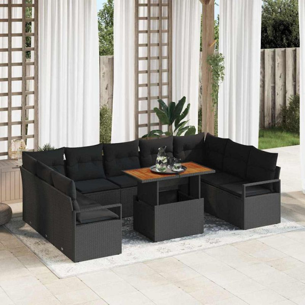 vidaXL Garten-Sofa-Set, 10er Set, Schwarz und Braun 100 x 55 x 73 cm, 3349757