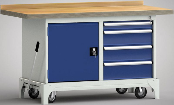 KLW Fahrbare Standard-Werkbank - 1500 x 700 x 866 mm L x B x H, links Tür, rechts 75EA/150EA/150EA/175EA, WS782N-1500M40-E7041
