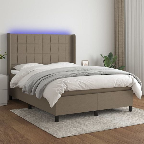 vidaXL Boxspringbett mit Matratze & LED Taupe 140x200 cm Stoff, 3138321
