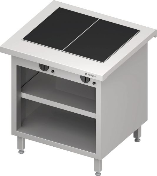 Stalgast Edelstahl Warmausgabe "Free Flow" mit 2 Wärmeplatten aus Glaskeramik und offenem Unterschrank 799x750x880 mm, Granitabdeckung, FF08221