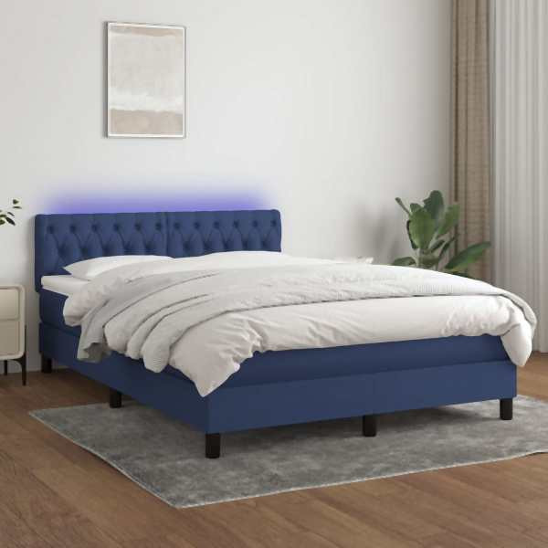 vidaXL Boxspringbett mit Matratze & LED Blau 140x190 cm Stoff, 3133395