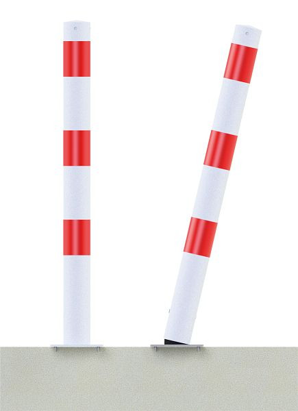 Schake Absperrpfosten Typ 4076PB+2 -ortsfest-,30° neigbar, Ø76 mm, zum Aufdübeln, weiß beschichtet mit rot reflektierenden Streifen, mit 2 Ösen, 4076PB+2