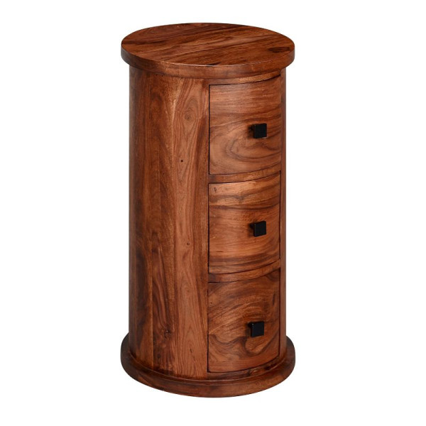 Wohnling Design Sideboard Sheesham Massivholz 35x65x35 cm, mit 3 Schubladen, Rund, WL6.149