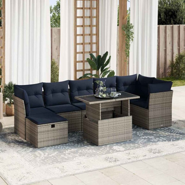 vidaXL 8-teilige Garten-Sofagarnitur mit Kissen Grau Poly Rattan Akazie, 3327791
