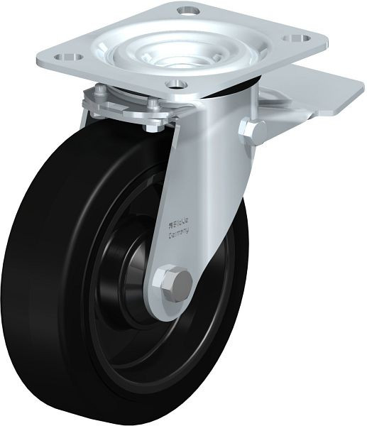 Blickle L-POEV 125KD-ST Stahlblech-Lenkrolle, mittelschwere Ausführung, mit Anschraubplatte & Feststeller, Elastik-Vollgummi, Schwarz, 850572