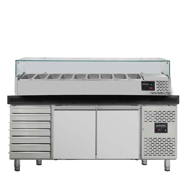 Vaiotec EASYLINE Pizzakühltisch 800 / 2-türig & 7 Schubladen "schwarz" inkl. Kühlaufsatz GN1/3, 11270