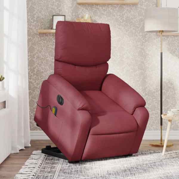 vidaXL Elektrischer Massagesessel mit Aufstehhilfe Weinrot Stoff, 3204863