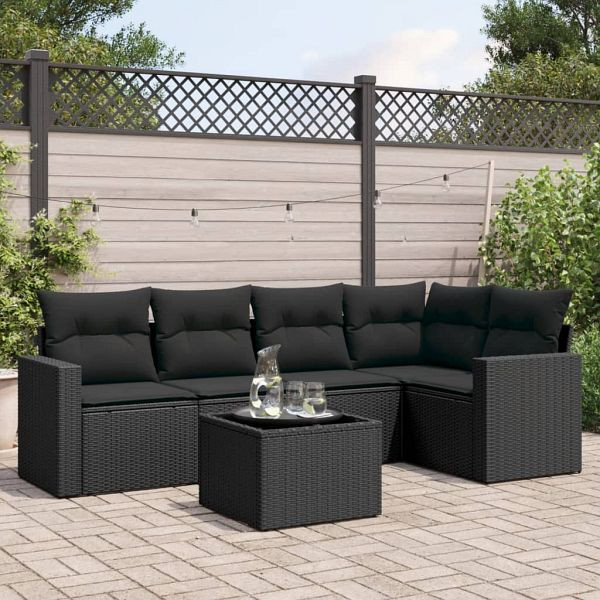 vidaXL 6-teilig Garten-Sofagarnitur mit Kissen Schwarz Poly Rattan, 3251272