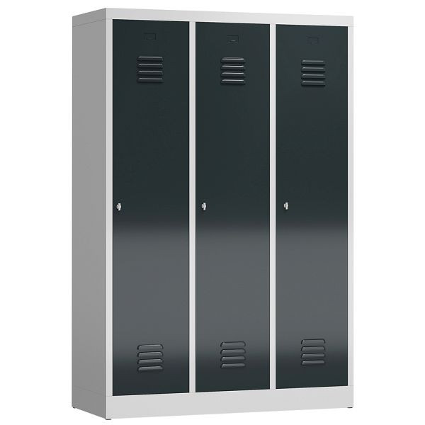 Lüllmann ClassiX Garderobenschrank, 3 Abteile mit S/W-Trennung, 1800 x 1185 x 500 mm, lichtgrau/anthrazitgrau, X-515138