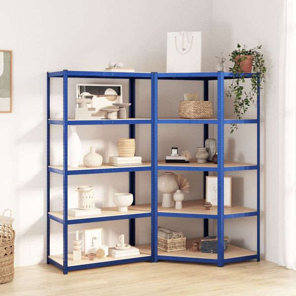 vidaXL Regale mit 5 Böden 2 Stück Blau Stahl & Holzwerkstoff, 3154195